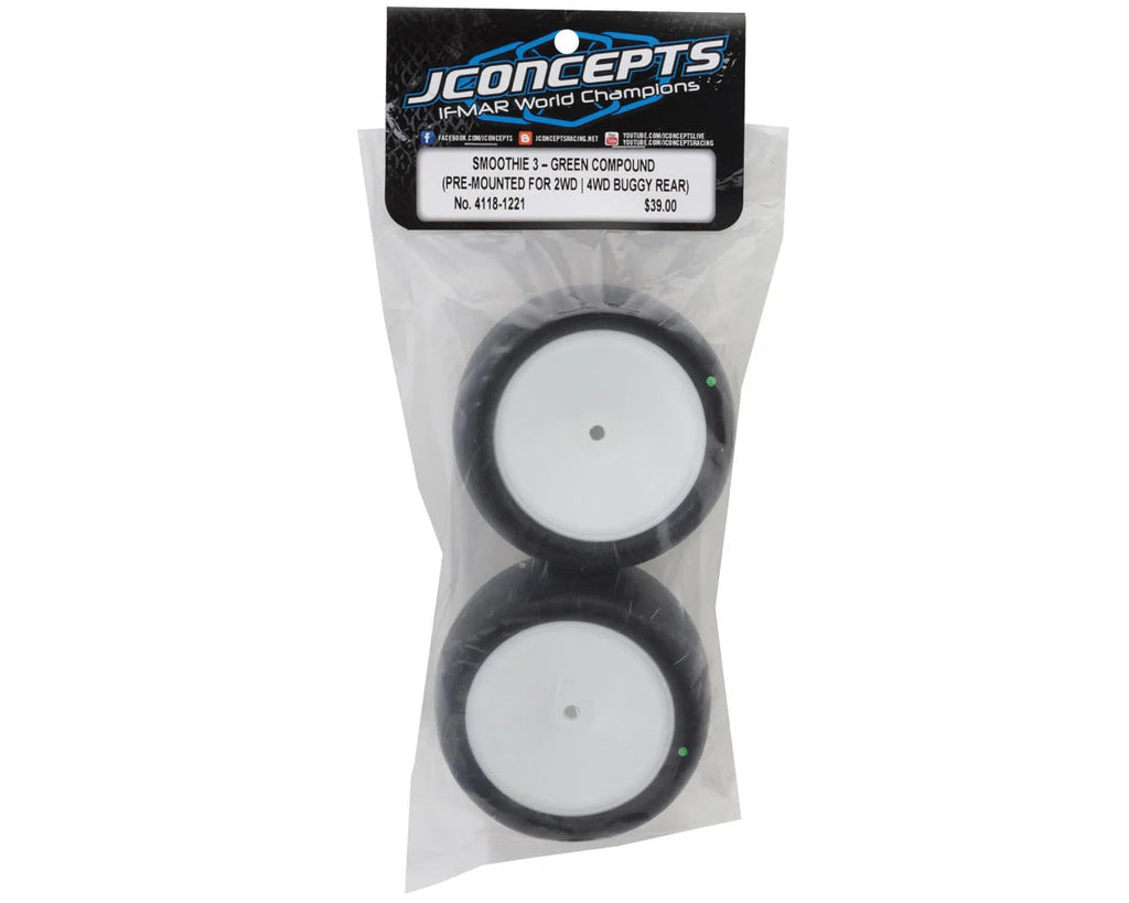 JConcepts Smoothie 3 2.2" Pre-Mounted Rear Buggy Tires (White) (2) (Green) w/12mm Hex