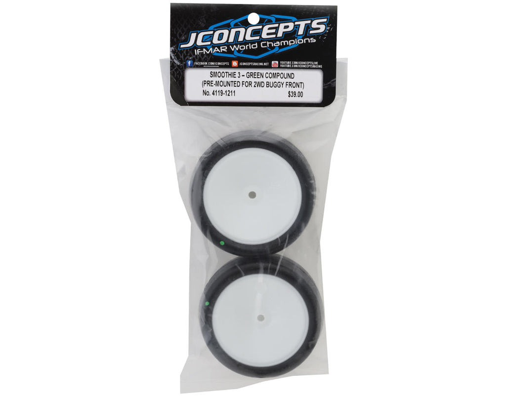 JConcepts Smoothie 3 2.2" Pre-Mounted 2WD Front Buggy Tires (White) (2) (Green) w/12mm Hex