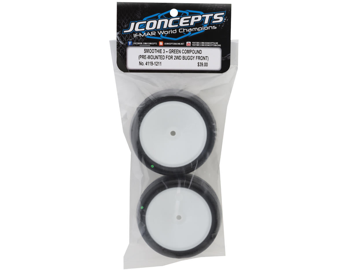 JConcepts Smoothie 3 2.2" Pre-Mounted 2WD Front Buggy Tires (White) (2) (Green) w/12mm Hex